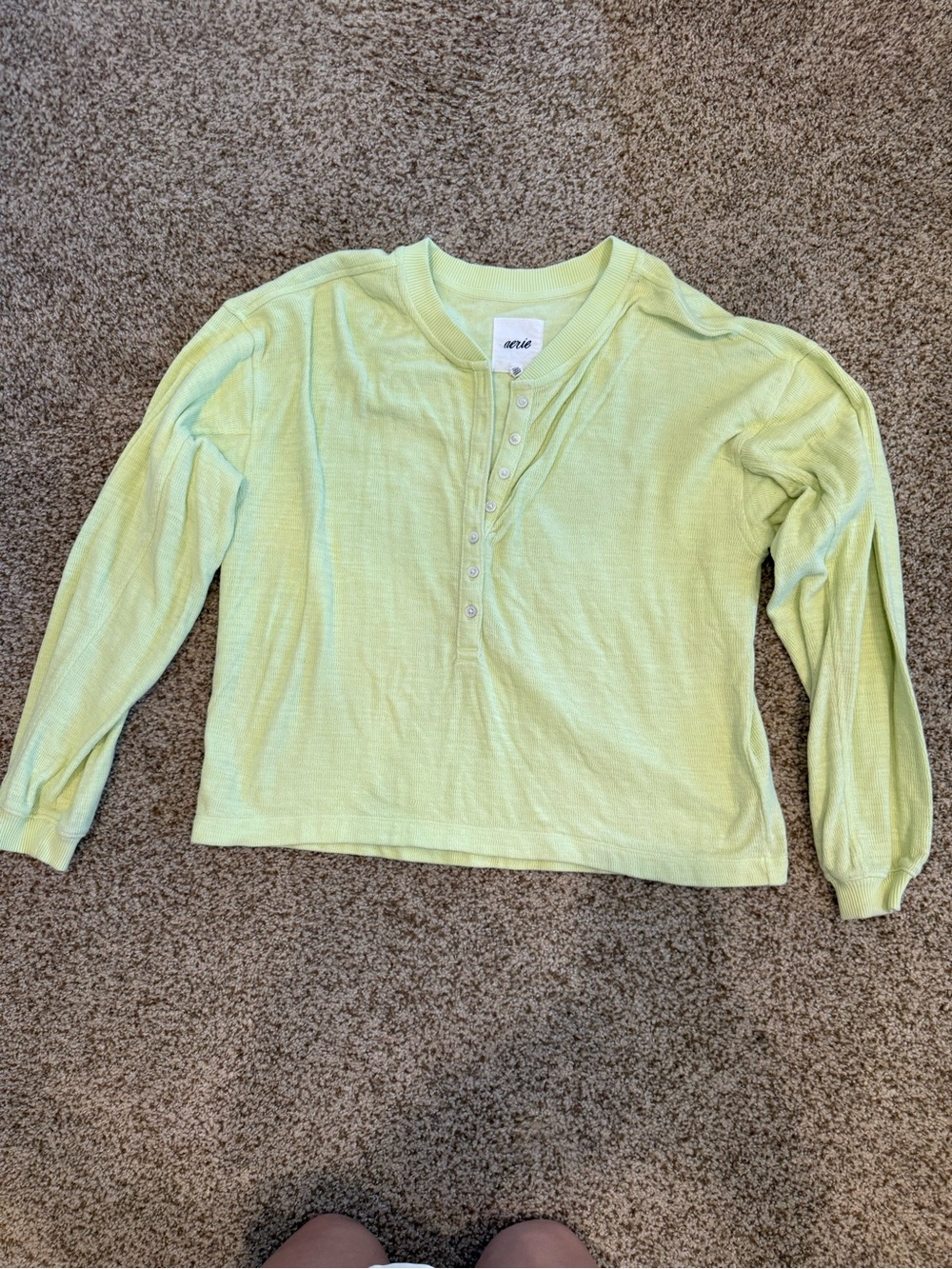 aerie Bright (Neon) Yellow Long Sleeve Henley Top